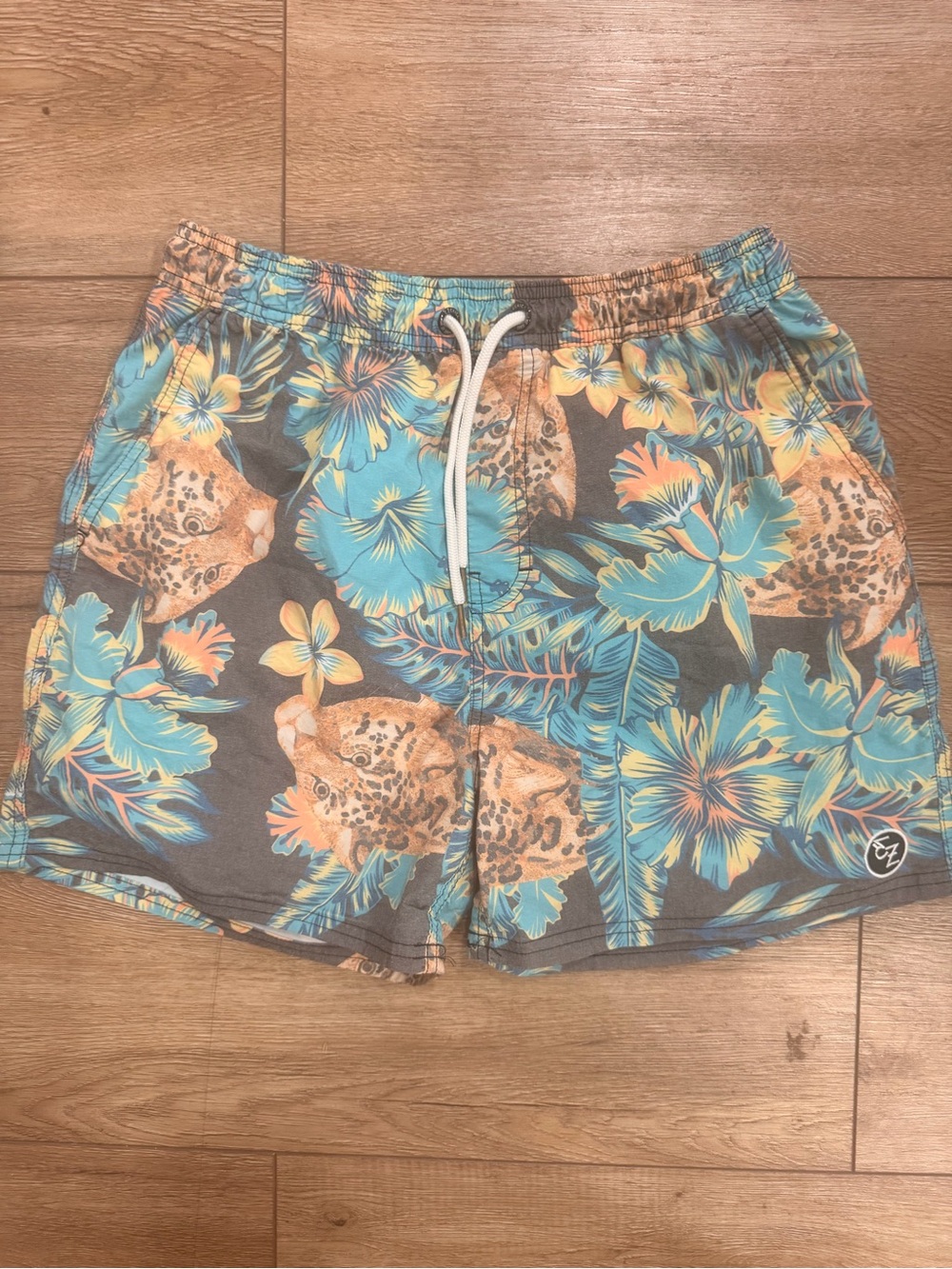 Ezekiel Tropical Floral Swim Trunks - Teal, Orange & Gray 0540